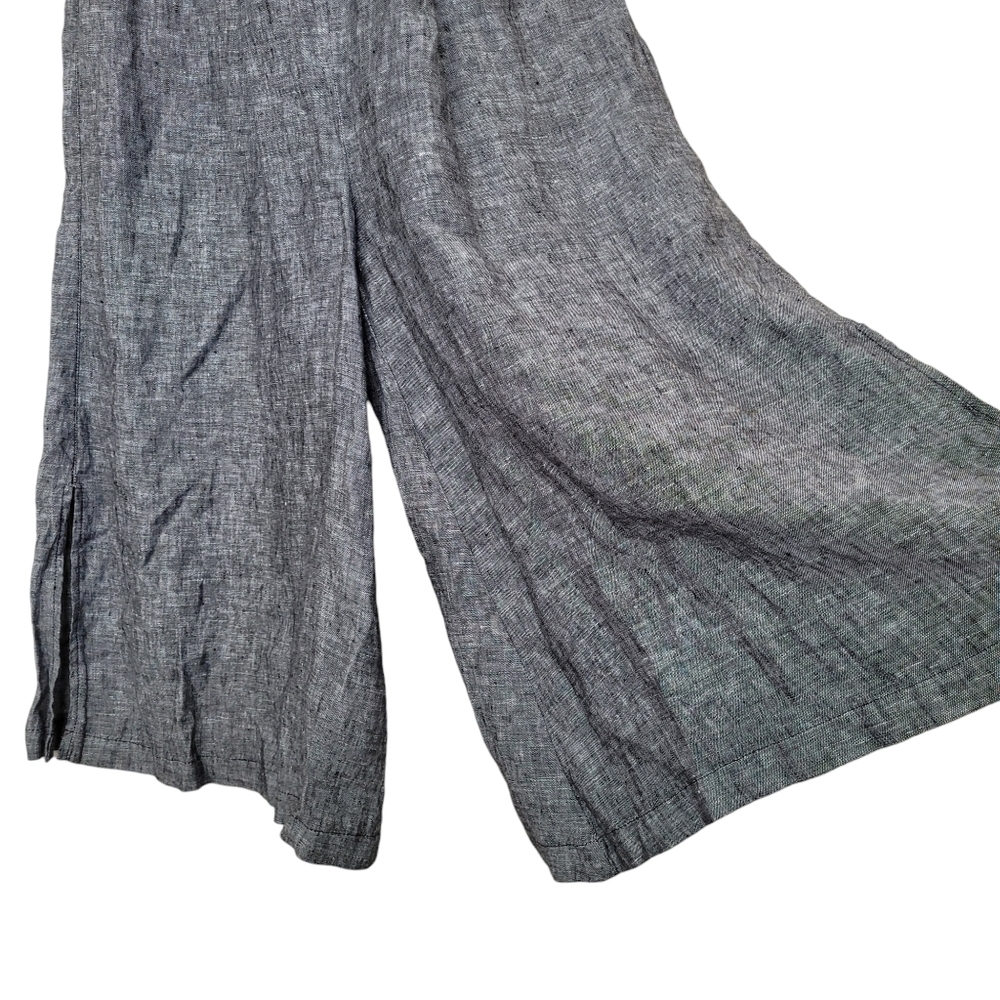 Tahari Gray Chambray Linen Sleeveless Wide Crop Leg Jumpsuit - Picture 7 of 10